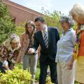 Admiring the landscape plants at the University of Mississippi Museum are, from left, Lelia Kelly of the Mississippi State University Extension Service, museum program coordinator Laura Parkinson, museum director Williams Andrews, and Lafayette County Master Gardeners Kathryn Clark and Anna Haller. (Photo by Scott Corey)