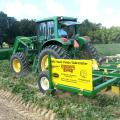 Wes Lowe, Mississippi State University research team member, demonstrated the undercutter prototype during the Aug. 22 sweet potato field day at MSU's Pontotoc Ridge-Flatwoods Branch Experiment Station. The undercutter is built from off-the-shelf components and is the focus of research aimed at reducing skinning injury to sweet potatoes and speeding up harvest. (Photo courtesy of MSU Ag and Bio Engineering/Jason Ward)