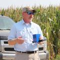 Jason Krutz, an irrigation specialist with Mississippi State University, holds a portable soil moisture meter, one of the tools needed to help producers make irrigation decisions with scientific accuracy. (Photo by MSU Ag Communications/Bonnie Coblentz)