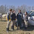 Lauren Bright, second from left, discusses the nutritional value of winter grasses for cattle with fellow Mississippi State University students Seth Jenkins and Lauren Comstock and Dr. David Smith. In May, Bright will be the first graduate of the college's combined DVM-Ph.D. program. (Photo by MSU College of Veterinary Medicine/Tom Thompson)