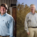 Side by side photos of two men, one older, smiling.