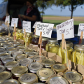 Canned goods at a farmers market.